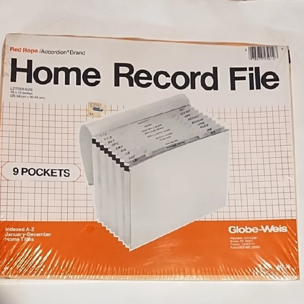 Home Record File with 9 Pockets - Orange and White